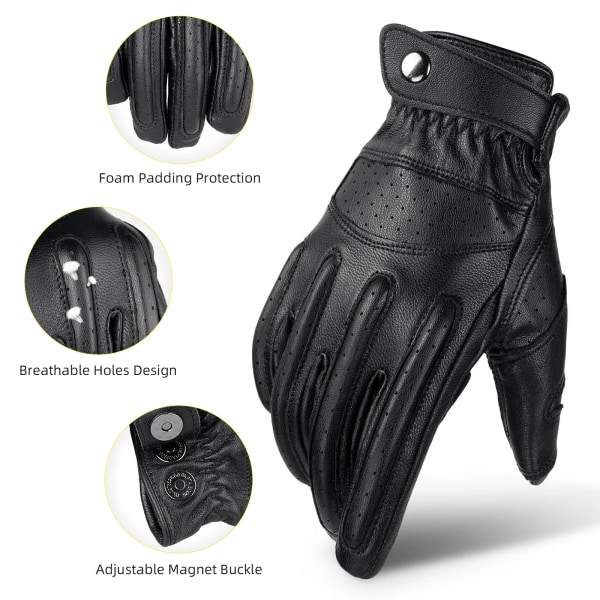 OZERO Herr Touch Screen Handskar Läder Motorcykel Handske Utomhus sport Full Finger Cykling Mountain Bicycle Guantes Moto Handskar Black L