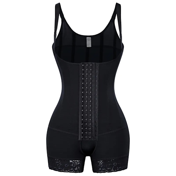 Högkompression helkroppsformkläder med krok och öga Frontstängning Shaper Justerbar BH Slimming Bodysuit Fajas Colombianas Black M