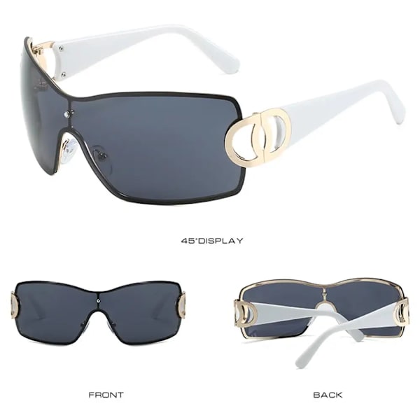 Nya Oversize Sport Herr Cykel Solglasögon Punk One Piece Goggle Dam 2000-talets märkesdesigner Solglasögon Y2k Solglasögon White