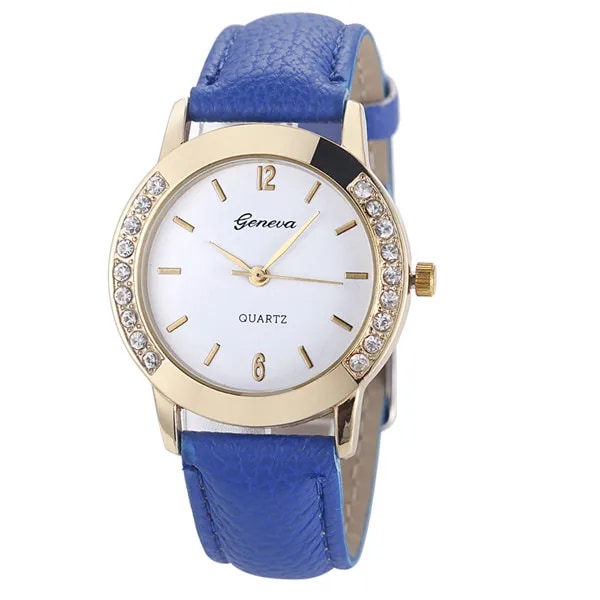 2022 Damklockor Populärt märke Geneva Klockor Mode Läderband Quartz Watch Dam Casual Utförsäljning 069884blue