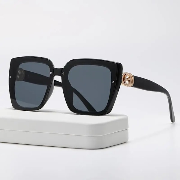 Nytt mode solglasögon med stor ram för kvinnor Europeiskt och amerikanskt mode UV-resistenta glasögon Black-Grey As shown