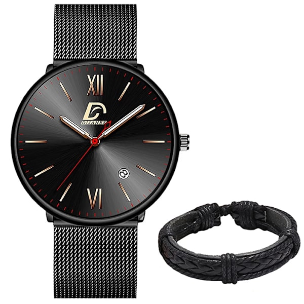 2023 Lyx Herrklockor Guld Armband Rostfritt Stål Mesh Bälte Kvarts Watch Herr Kalender Lysande klocka AS Show 20