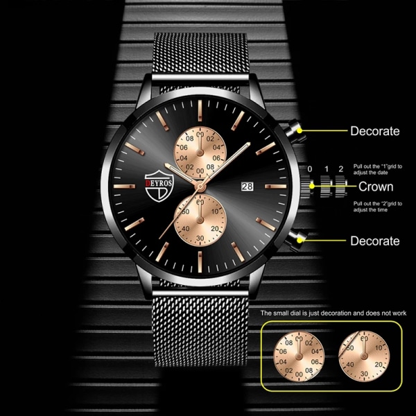 2023 märke Lyxklockor för män Mode rostfritt stål Mesh bälte Quartz Watch Herr Sport Lysande klocka relogio masculino As Shown 12