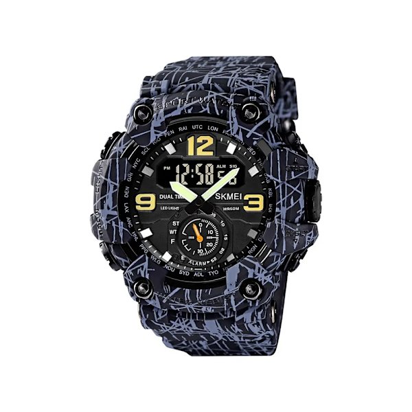 Skmei Multifunktionella Chrono Digitala klockor Herr Dual Movement 3 Time Sport Armbandsur Vattentät Elektronisk Klocka Reloj Hombre Grey black