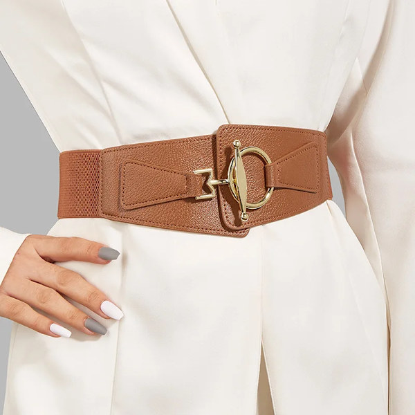Kvinnors brett bälte Gotiskt mode PU-läder Kvinnlig snörning Korsettbälten Mode Matchande kjol Trend Elastiskt bälte Accessoarer brown