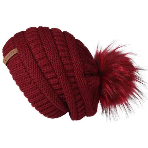 Talk Höst- & Vintermössa för Kvinnor Stickad Pompommössa Slouchy Beanie Skullies för Kvinnor Svart Röd Gul Bonnet Cap Wine red