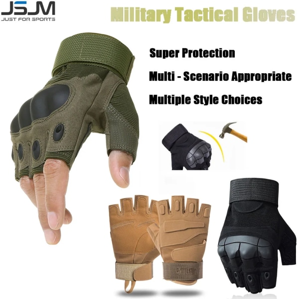 JSJM Half Finger Handskar Män Utomhus Jakt Militär Taktiska Handskar Luftgevär Skyddshandskar Cykling Klätterhandskar 2-Black XL