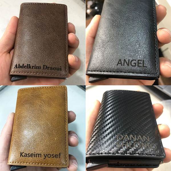 2022 Gratis namn Anpassad korthållare Herr Plånböcker Kolfiber Rfid Svart Läder Smal Mini Plånbok Liten Pengaväska Man Plånböcker Red