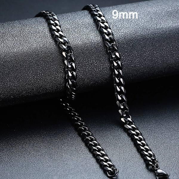 Vnox 18-70 cm Curb Chain Halsband 3-11 mm Miami Cuban Link Klassisk Punk, tungmetall, Långt Damhalsband i rostfritt stål 9mm Black 21cm Bracelet