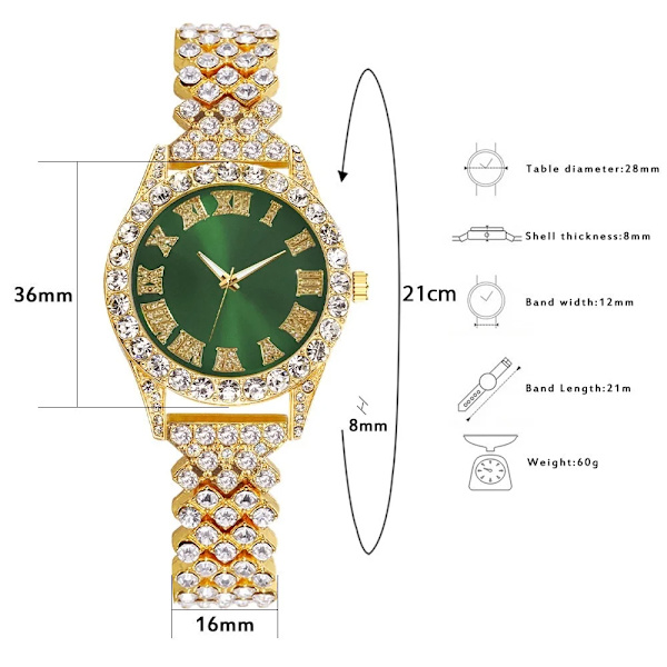 Mode Rhinestone Roma siffror Damklocka Watch i rostfritt stål Damarmbandsur Klocka Zegarek Damski Gold Red