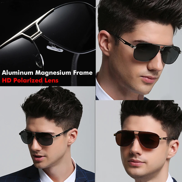 Topp Aluminium Magnesium Fyrkantiga polariserade fotokromatiska solglasögon Herr Solglasögon Militär säkerhet Körning Oculos De Sol Masculino Blacksliver