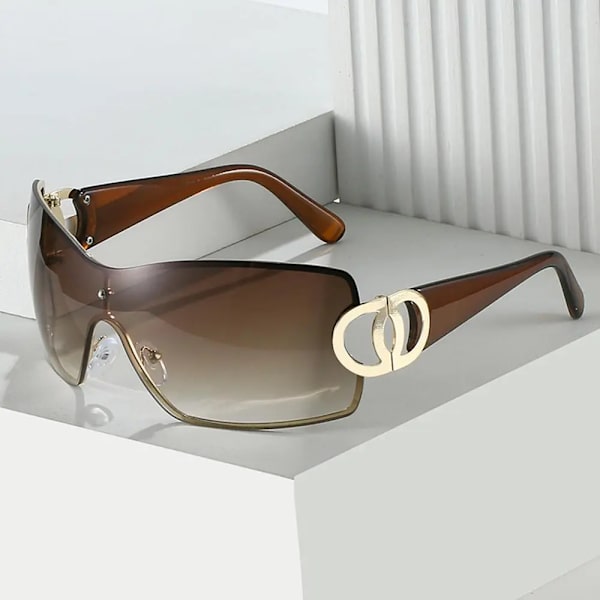 Nya Oversize Sport Herr Cykel Solglasögon Punk One Piece Goggle Dam 2000-talets märkesdesigner Solglasögon Y2k Solglasögon Silver