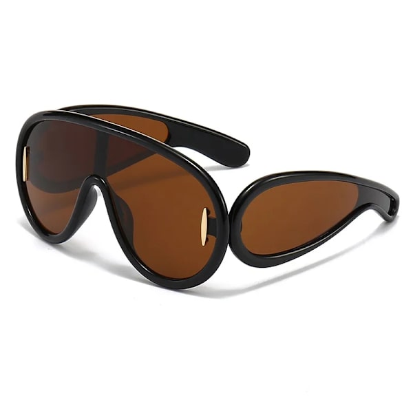NYA Punksolglasögon 2000-talet Kvinnor Män Y2K Hip Hop One Piece Lyxmärke Solglasögon UV400 Unisex solglasögon Spegelglasögon black tea as picture