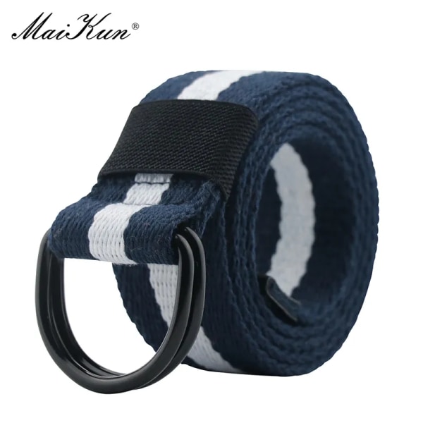 Maikun Tactical Canvas Herrbälte Högkvalitativ unisex dubbel D-ringsspänne Midjeband Casual Canvas Dambälte Tyg för jeans Blue Stripe 130cm