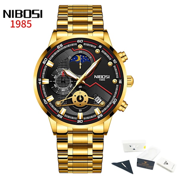 Nytt mode NIBOSI Watch för män Lyx Sport Kronograf Vattentät rostfritt stål kvartsklockor Herr Relogio Masculino N