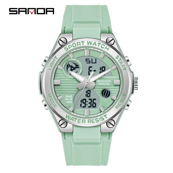 SANDA Luxury Ms LED Digital Watch Mode Casual Watch Kvinnor Flicka Militär Vattentäta Armbandsur Montre Dames 6067 green