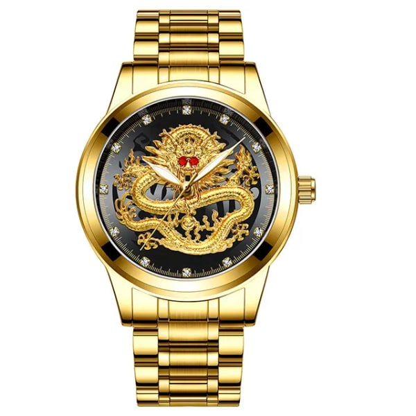 Lyxpräglat guld Dragon Watch Herr vattentät watch i helstål Herr Diamond Ruby Mode Casual Japan Quartz Clock New 2022 Black