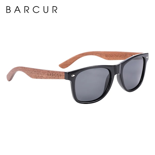 BARCUR Black Walnut Solglasögon Trä Polariserade Solglasögon Herr Glasögon Herr UV400 Skyddsglasögon Original Träkartong Dark Blue Wood box BARCUR Polarized