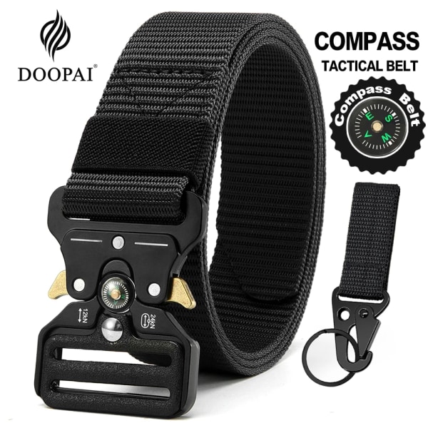 Herrbälte Army Utomhus Jakt Kompass Taktisk Multi Combat Survival Marine Corps Canvas För Nylon Man Lyxbälten ZNZYD-BKGR 125cm