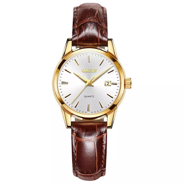 OLEVS Toppmärke Quartz Damklockor Vattentät läderrem Mode Damklocka Watch White face