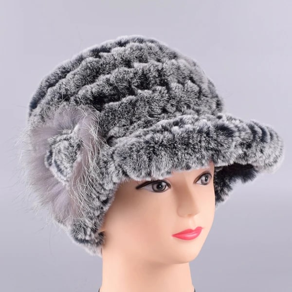 RaglaidoCap Mössor för Kvinnor Vinter FloralRex Hatt Elastiska Mössor Varma Mode Dam Snöhatt Lq11205 grey