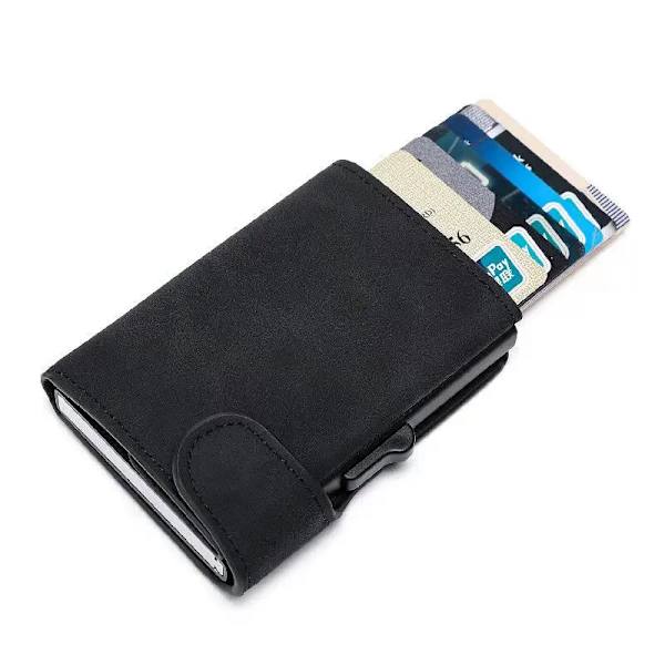Rfid Smart Wallet ID Kreditkortshållare Läder Ultratunn Business Herr Cardbag Automatisk pop-up Stöldskyddsborste Metallkortlåda BN