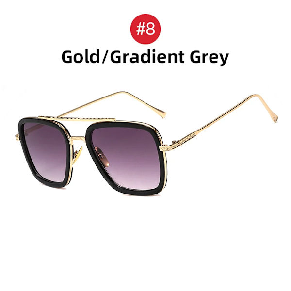 VIVIBEE 2023 fyrkantiga män Edith Solglasögon Vintage Tony Stark Silver Metallbåge Blå lins Glasögon Mode Dam Steampunk Eyewear 8 Gold Gradent Grey AS PICTURE