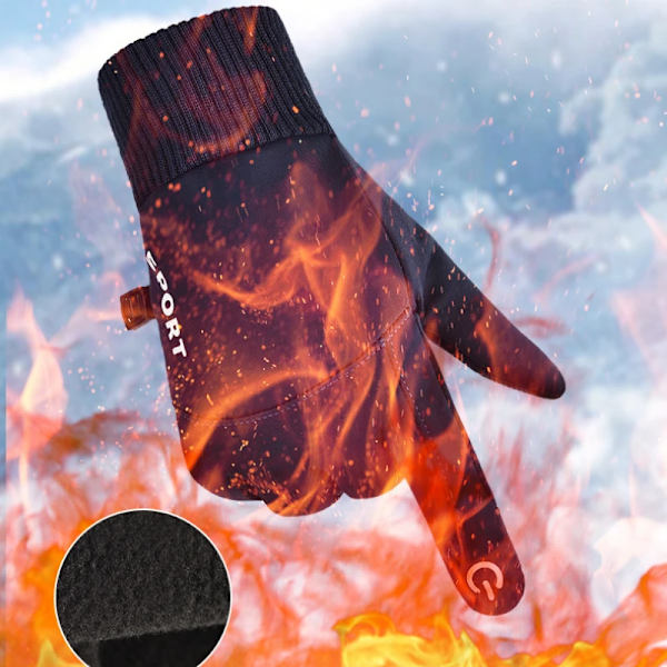 Varma vinterhandskar Halkfria Full Finger Touch Screen Ridhandskar Vinterplysch Sport Löpning Motorcykel Skidor Vattentäta handskar A-Linen Grey L
