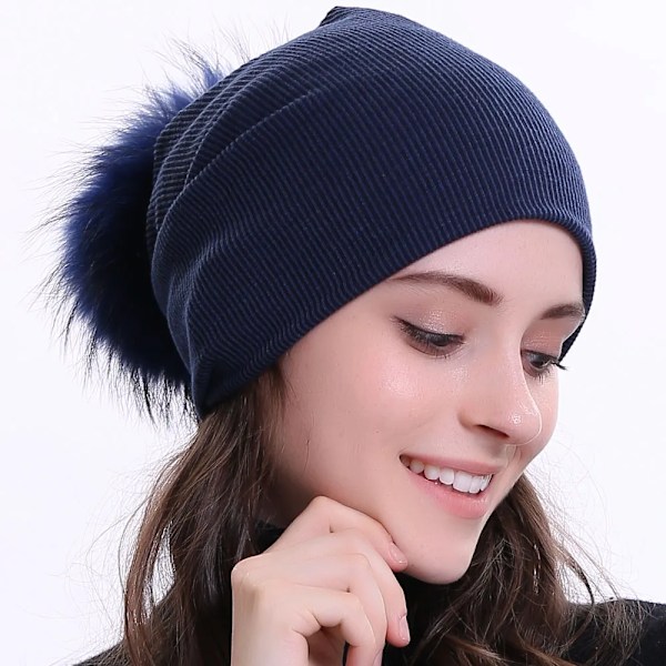 Geebro Damernas Vintermössa Stickad Ribbad Mössa Med Pompom Hatt Enfärgad Slapp Mössa Skullies Chapeu Feminino Dq423M Black A