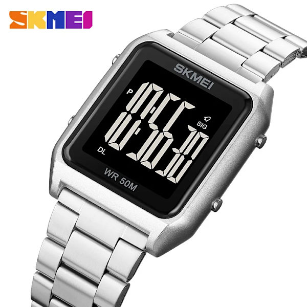 SKMEI 1879 Elektroniska Sportklockor Herr Luxury Business Digital Watch Väckarklocka 5Bar Vattentät Herrarmbandsur reloj hombre Black white with box