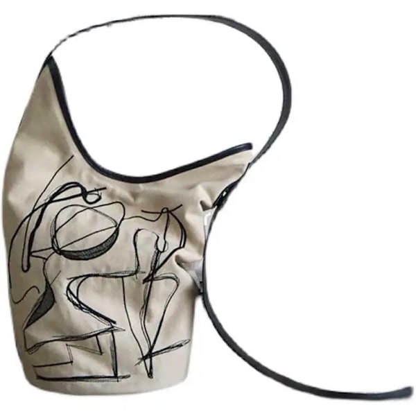 Kvinnor Canvas Axelväskor Vintage Ins Stor kapacitet Bucket Bag All-match Crossbody Graffiti Handväskor Harajuku Casual Pouch Ny Beige