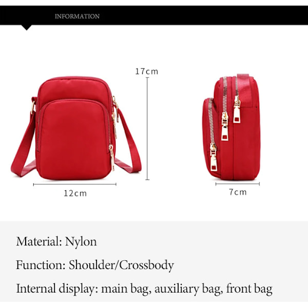 Mode Kvinnor Handväska Crossbody Dragkedja Mobiltelefon Axelväska Dam Kvinna Multifunktion Handväska Ny Hot Red
