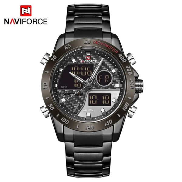 NAVIFORCE Lyxmärke Watch Militära digitala sportklockor för man Stålarmband Quartz Clock Man Relogio Masculino BGYB