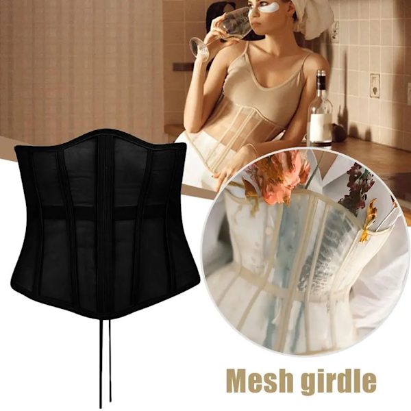 Kvinnor Mesh Bred midja Cummerbunds Elastisk korsett Bodycon Modebälten Sexiga Damkläder Accessoarer Daglig Casual Beige M