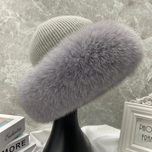 Nya Snygga Mössor för Kvinnor Vinter Varma Fluffiga Benmössor Mjuka Utomhus Tjocka Mössor Kvinnliga Kupolmössor Grey head 55-60cm