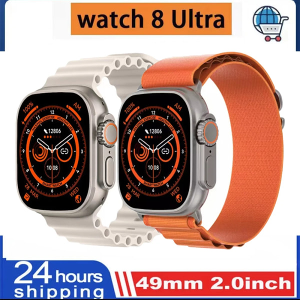 49mm Ny Smart Watch För Apple Ultra 8 NFC GPS Track Herr Dam Smartwatch Series 8 Termometer BluetoothCall Vattentät Sport orange and heiNL