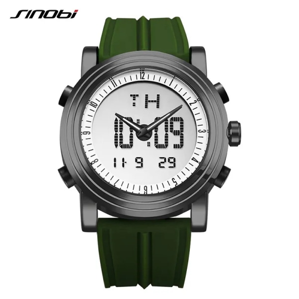SINOBI Digital Alarm Chronograph Watches for Lovers' Quartz 2 Movement Date Sport Gummi Herr- och Watch Montre Hhomme green black