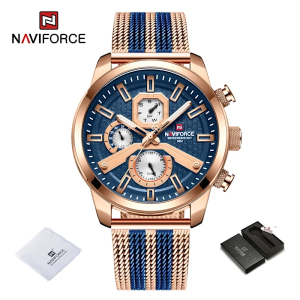NAVIFORCE Kalenderklockor för män Casual Watch för män Quartz Armbandsklocka i rostfritt stål Watch Masculino 2022 RGBE-BOX