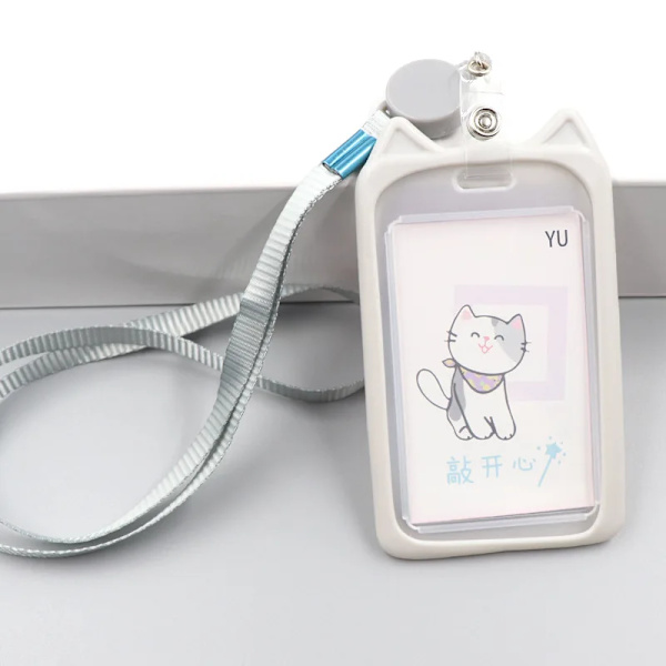 1 st Söt tecknad kattkorthållare Bankidentitetsbuss ID- case med utdragbar spolelina Cover Case Gray