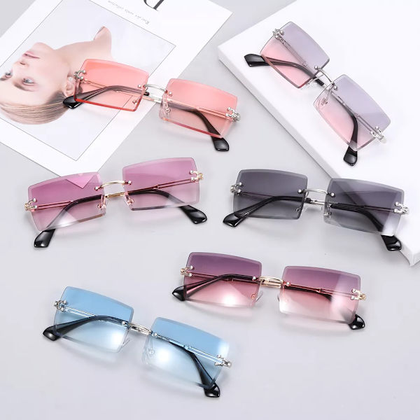 Resestil Båglösa bergsbestigningssolglasögon 2022 Nyaste små rektangulära solglasögon UV400 solglasögon för män kvinnor glasögon Silver-Pink
