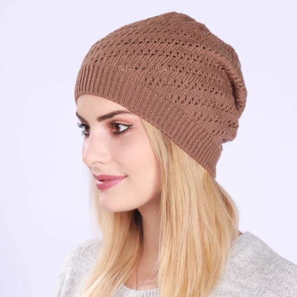 Mode Nya Dam Beanies Skullies Hatt Keps Dam Vår Höst Vinter Solid Stickad Ihålig Ut Casual Ben Mjuk Hatt Keps För Kvinnor Khaki One Size