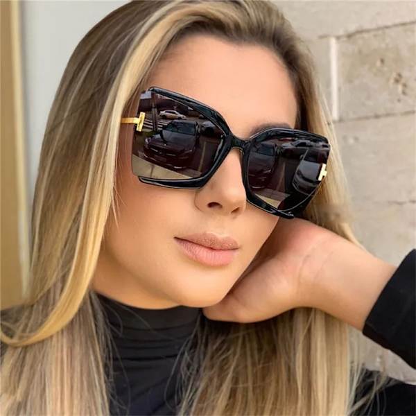 Varumärke Designer T Solglasögon Nya överdimensionerade fyrkantiga kvinnor Solglasögon Kvinnliga Stor båge Färgglada nyanser för kvinnor Oculos Leopard Other