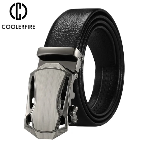 Herrbälte Metall Lyxigt märke Automatiskt läderspänne Högkvalitativt bälten för män Business Work Casual Strap ZDP001A Warship Gray B 105CM