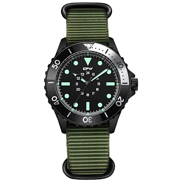 Dykare Style watch Roterande ram tygrem 40 mm svart urtavla 24 timmars display Black Rubber