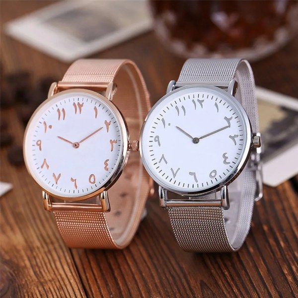 Reloj Mujer Modedesign Arabiska siffror Watch Dam Klockor Rose Gold Mesh Band Quartz Armbandsur Billigt pris Black