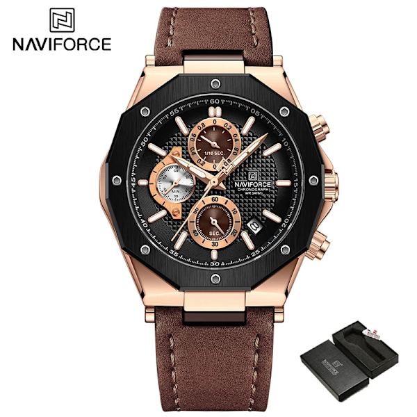 Nya NAVIFORCE klockor Top Lyx Märke Sport Watch Läder Vattentät Business Mode Kronograf Armbandsur Auto Date WIith Box6