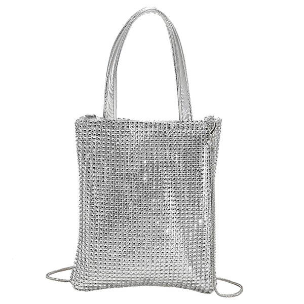 Mode Rhinestones Evening Clutch-väska för kvinnor Glänsande middagsfest Bröllopsväska Handväska Designer Kvinnlig underarmsaxelväska Silver 18X21CM