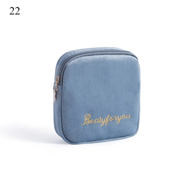Söt enfärgad päls sminkväska för kvinnor resor Kosmetisk väska Dragkedja Stor smink necessär Tvätt case Nödvändig Blue(.493)