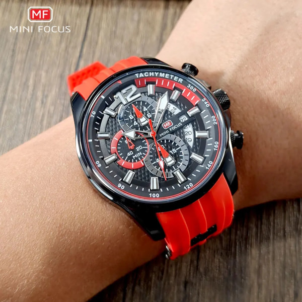 MINI FOCUS Röd watch för män Mode Lyx Chronograph Quartz Armbandsur med silikonband Lysande visare Datum Vattentät 0350 0350Red