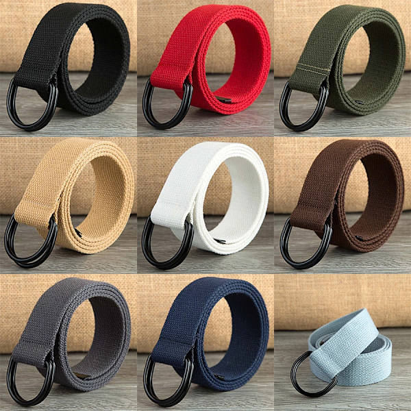 2023 Nytt taktiskt canvasbälte högkvalitativt kvinnor män dubbla D-ringspänne midjeband Casual canvas kvinnligt bältetyg ​​för jeans Red 110cm